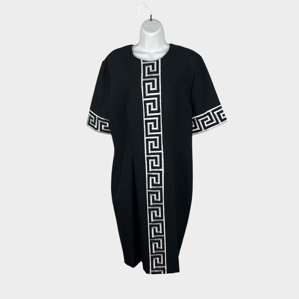 Chel'sea L'td Vintage Black White Greek Key Rayon Blend Shift Dress Size 14 - Picture 1 of 8